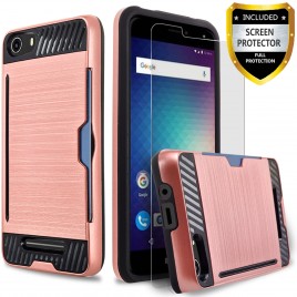 BLU Advance 5.0 Case, 2-Piece Style Hybrid Shockproof Hard Case Cover with [Premium Screen Protector] Hybrid Shockproof And Circlemalls Stylus Pen (Rose Gold)